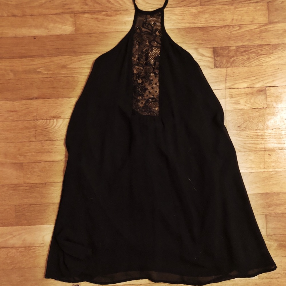 NASTY GAL Halter Open Back Black Dress with Lace